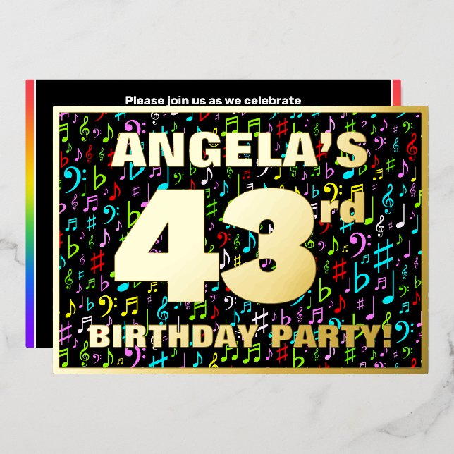 43rd Birthday Party — Fun, Colourful Music Symbols (Front/Back)