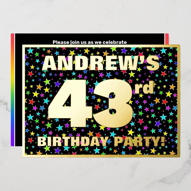 43rd Birthday Party — Fun, Colourful Stars Pattern (Front/Back)