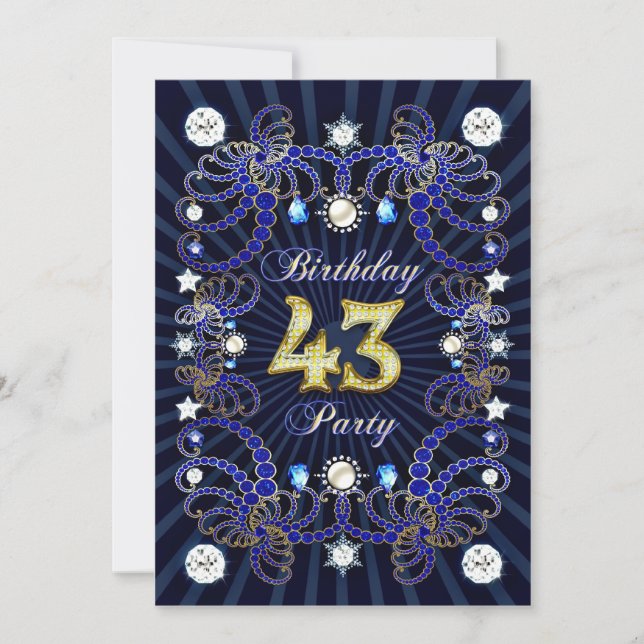 43rd birthday party invite with masses of jewels (Front)