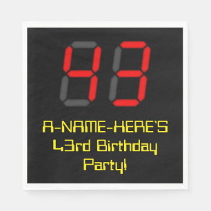 43rd Birthday: Red Digital Clock Style "43" + Name Napkin