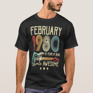 43rd Birthday Retro Guitar February 1980 43 Years T-Shirt