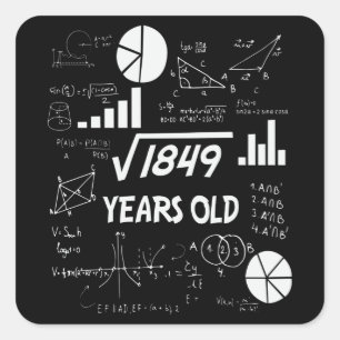 43rd Birthday Square Root Math 43 Years Old Bday Square Sticker