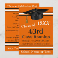 43rd Class Reunion Invitations, Orange, Black