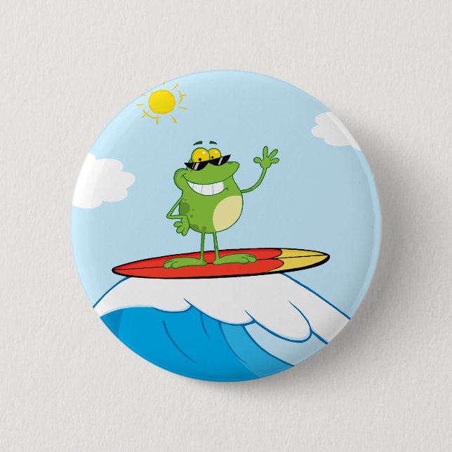 4419-Happy-Frog-While-Surfing HAPPY SURFER FROG CA 2 Inch Round Button (Front)