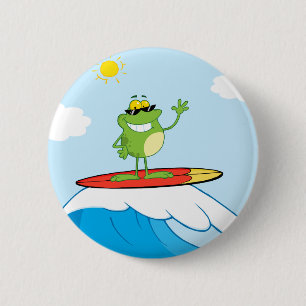 4419-Happy-Frog-While-Surfing HAPPY SURFER FROG CA 2 Inch Round Button