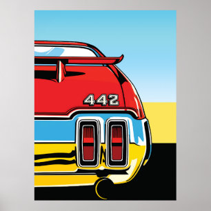 442 Muscle Car Rear Wing Pop Art Retro Print