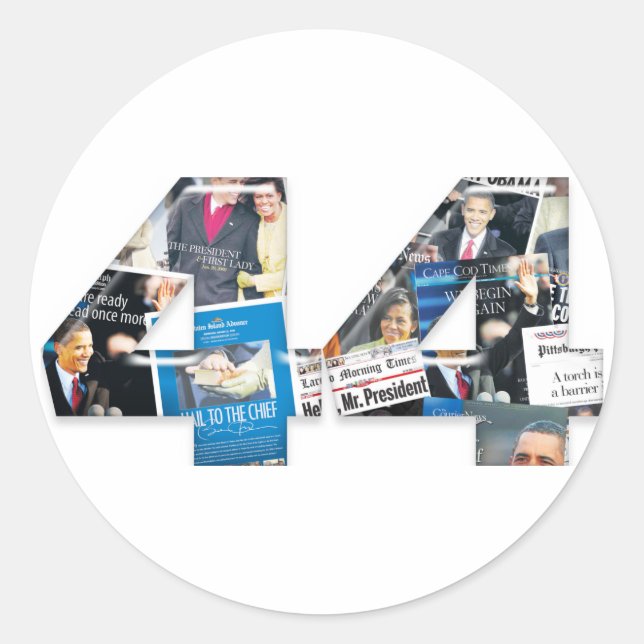 44: Obama Inauguration Newspaper Collage Classic Round Sticker (Front)