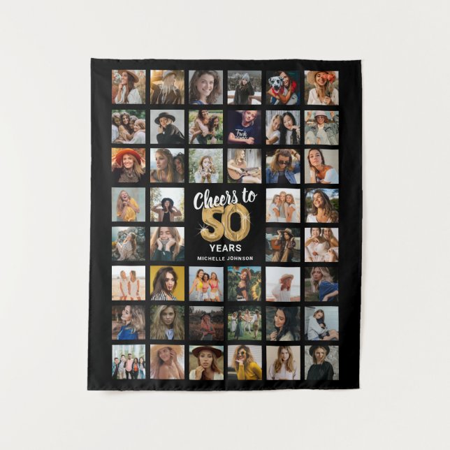 44 Photo Collage 50th Birthday Tapestry (Front)