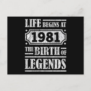 44 Year Old 1981 Birth Of Legend 44th Birthday Postcard