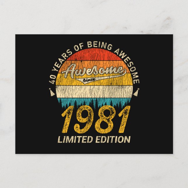 44 Year Old 1981 Retro Awesome 44th Birthday Gift Postcard (Front)