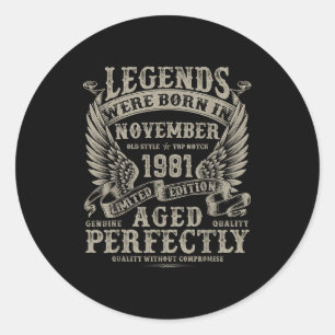 44 Year Old Birthday For Men November 1981 Bday Classic Round Sticker
