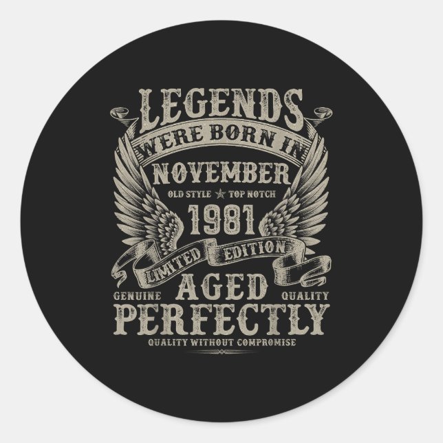 44 Year Old Birthday For Men November 1981 Bday  Classic Round Sticker (Front)
