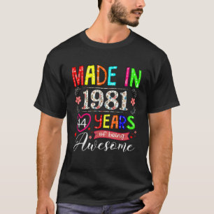 44 Year Old Made In 1981 Floral 44th Birthday Girl T-Shirt