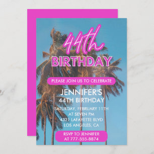 44e anniversaire invitation Summer Pink Palm tree
