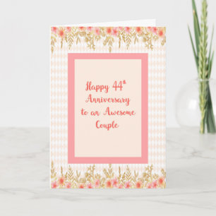 44th Anniversary Card, Peach with Floral Borders Card