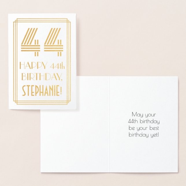 44th Birthday - Art Deco Inspired Look "44" & Name Foil Card (Display)