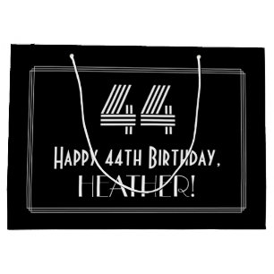 44th Birthday — Art Deco Inspired Look "44" & Name Large Gift Bag