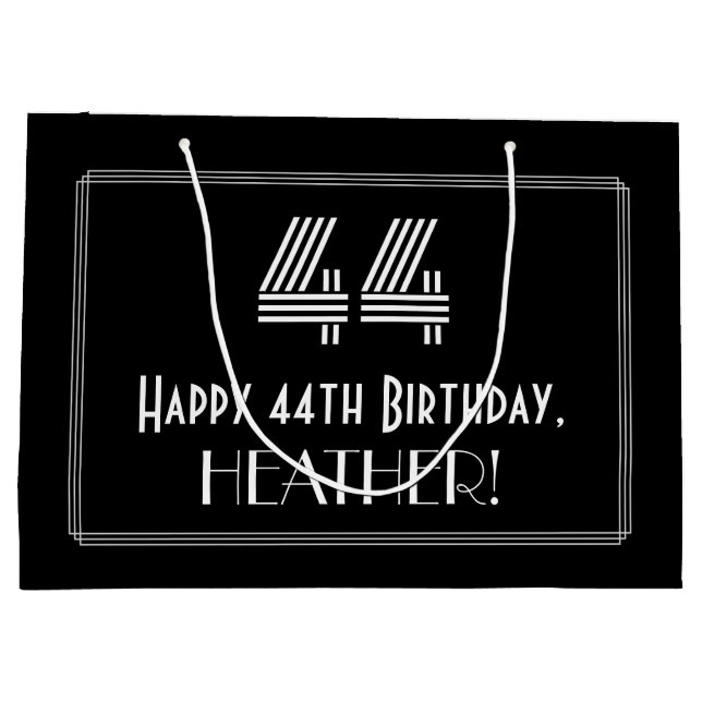 44th Birthday — Art Deco Inspired Look "44" & Name Large Gift Bag (Back)