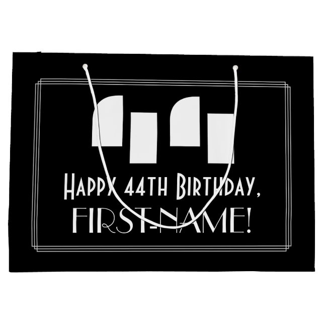 44th Birthday ~ Art Deco Inspired Look "44" + Name Large Gift Bag (Back)
