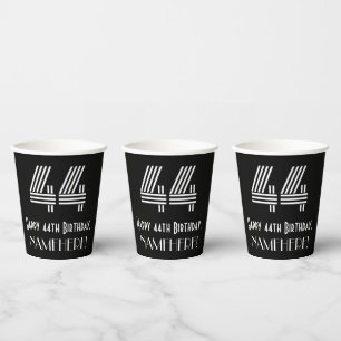 44th Birthday — Art Deco Inspired Look “44” + Name Paper Cups