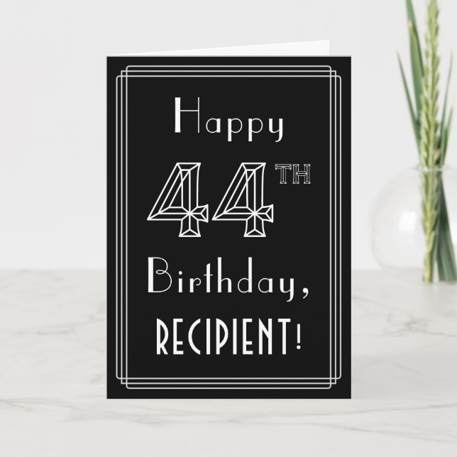 44th Birthday: Art Deco Style # 44 & Custom Name Card (Front)