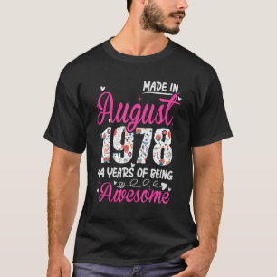 44th Birthday Awesome Since August 1978 Floral T-Shirt