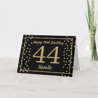 44th Birthday Black and Gold Glitter Confetti Card