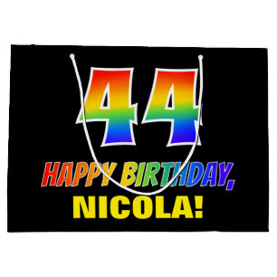 44th Birthday: Bold, Fun, Simple, Rainbow 44 Large Gift Bag