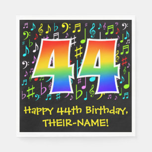 44th Birthday - Colourful Music Symbols, Rainbow 4 Napkin