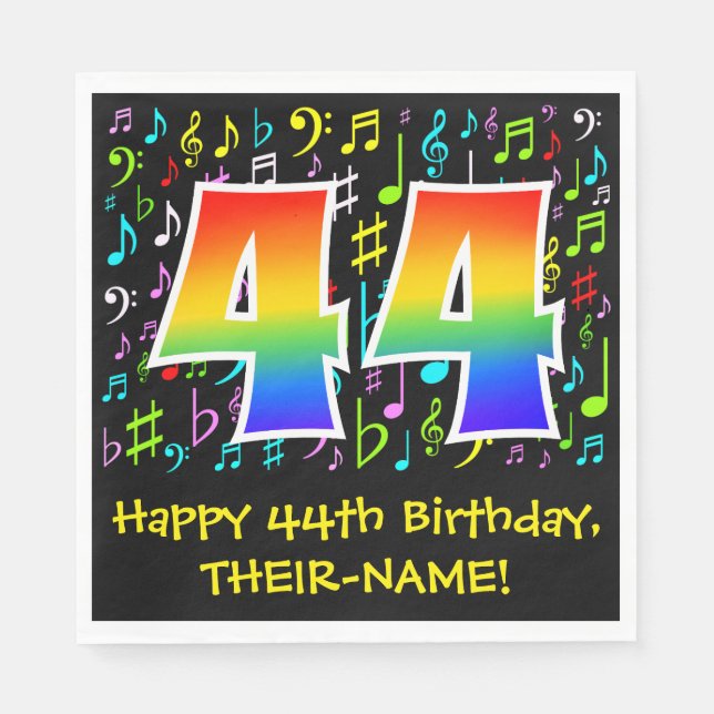 44th Birthday - Colourful Music Symbols, Rainbow 4 Napkin (Front)