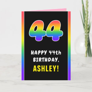 44th Birthday: Colourful Rainbow # 44, Custom Name Card