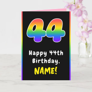 44th Birthday: Colourful Rainbow # 44, Custom Name Card