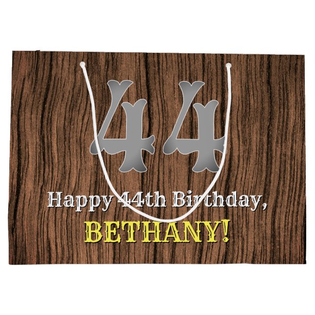 44th Birthday: Country Western Inspired Look, Name Large Gift Bag (Back)
