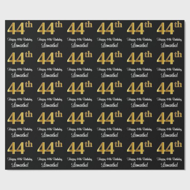 44th Birthday: Elegant Luxurious Faux Gold Look # Wrapping Paper (Flat)