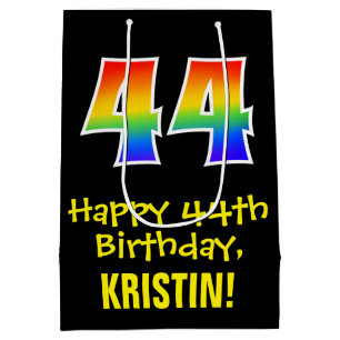 44th Birthday: Fun, Bold, Colourful, Rainbow "44" Medium Gift Bag