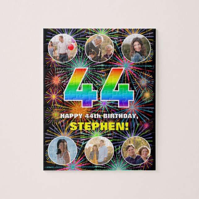 44th Birthday: Fun Rainbow #, Custom Name + Photos Jigsaw Puzzle (Vertical)