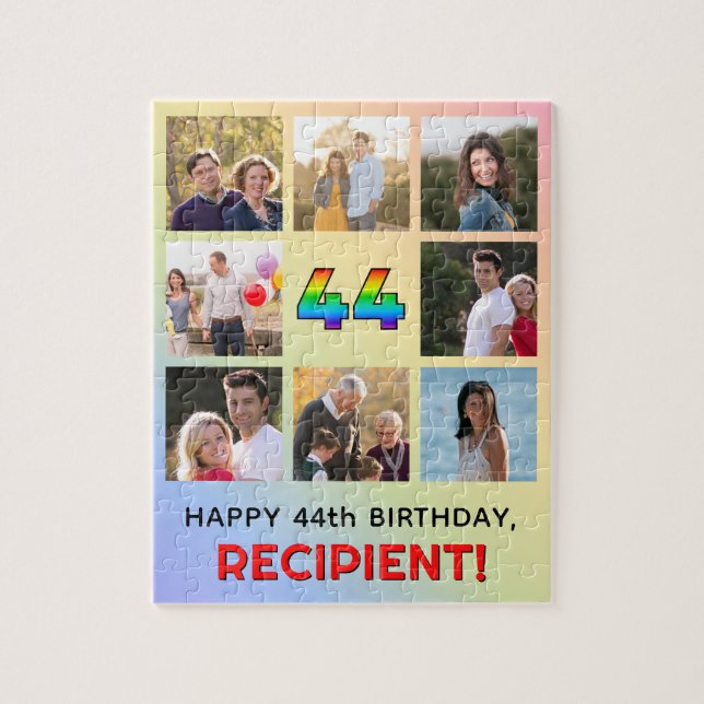44th Birthday: Fun Rainbow #, Custom Name & Photos Jigsaw Puzzle (Vertical)
