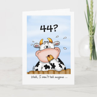 44th Birthday- Humorous Card with surprised cow