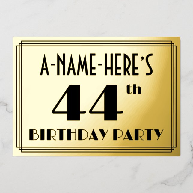 44th Birthday Party — Art Deco Look “44” + Name (Front)