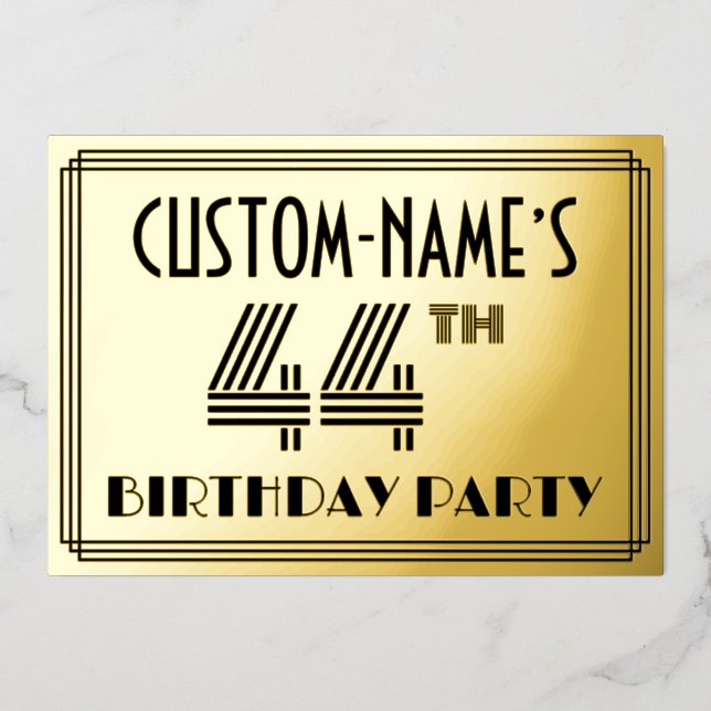 44th Birthday Party — Art Deco Style “44” & Name (Front)