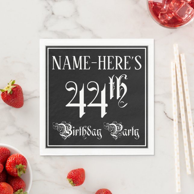 44th Birthday Party — Fancy Script + Custom Name Napkin (Insitu)