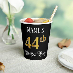 44th Birthday Party — Fancy Script, Faux Gold Lo Paper Cups