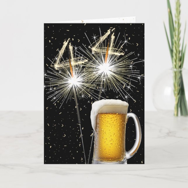 44th Birthday Sparklers With Beer Mug Card (Front)
