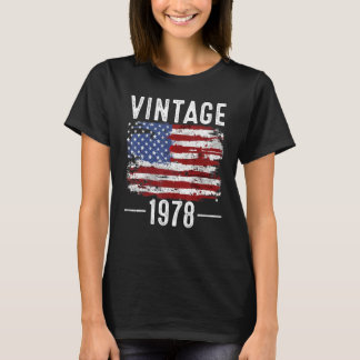 44th Birthday Usa Flag Vintage American Flag 1978 T-Shirt