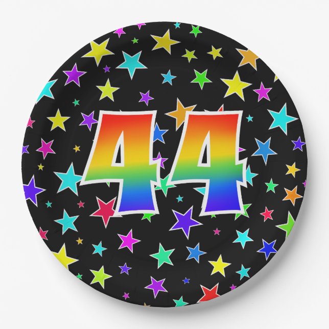 44th Event: Bold, Fun, Colourful Rainbow 44 Paper Plate (Front)