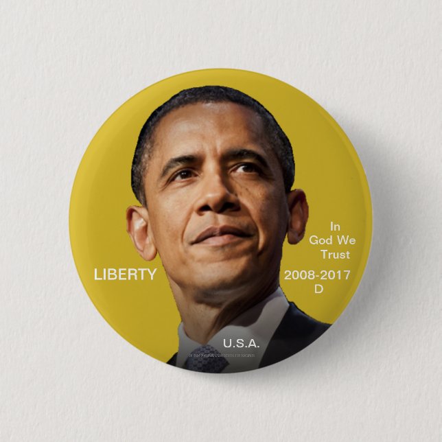 44th POTUS Barack Obama 2008-2017 Gold Coin (Faux) 2 Inch Round Button (Front)