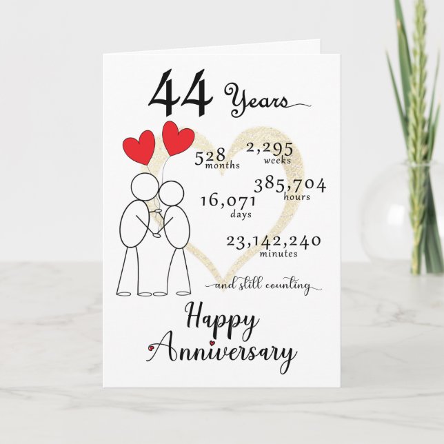 44th Wedding Anniversary Card with heart balloo (Front)