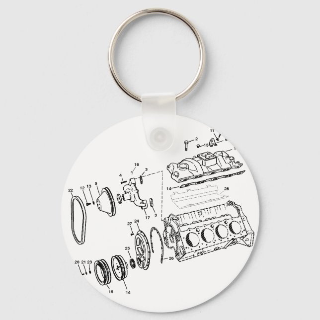 454ci Engine Diagram Keychain (Front)