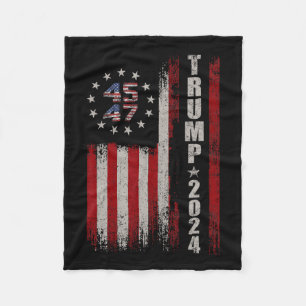 45 47 Trump 2024 American Flag  Fleece Blanket