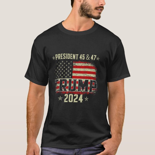 45 47 Trump 2024 American Flag T Shirt (Front)